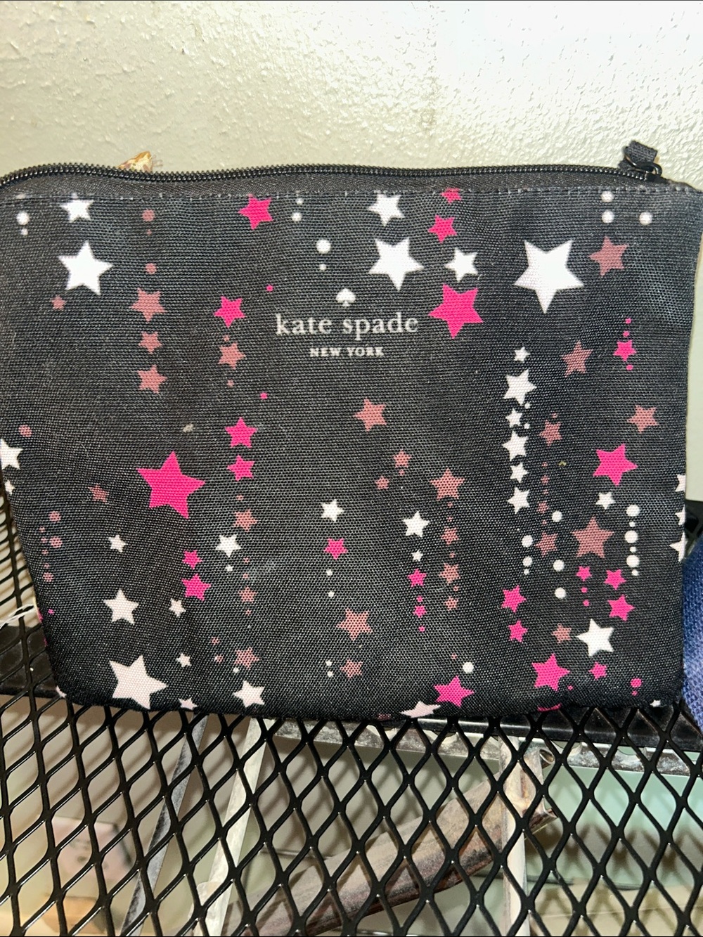 kate spade Black Star Print Cosmetic Pouch with Pink & White Stars
